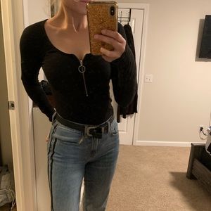 UO Black Zip Down Bodysuit